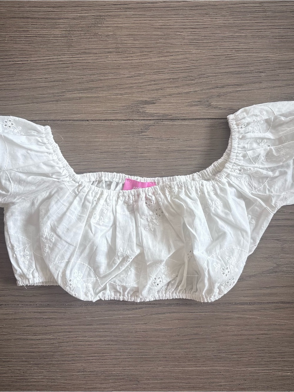 EDIKTED White Off-Shoulder Eyelet Top